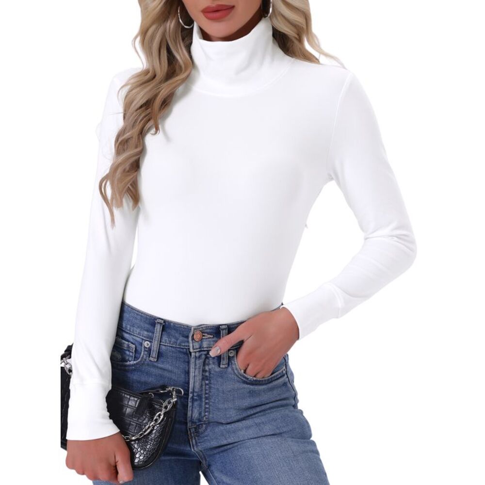 Women's Turtleneck Long Sleeve Tops Fall Winter Shirts White